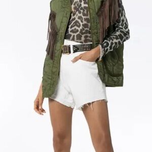 R13 Crossover Crossover Asymmetric White Denim Shorts 25